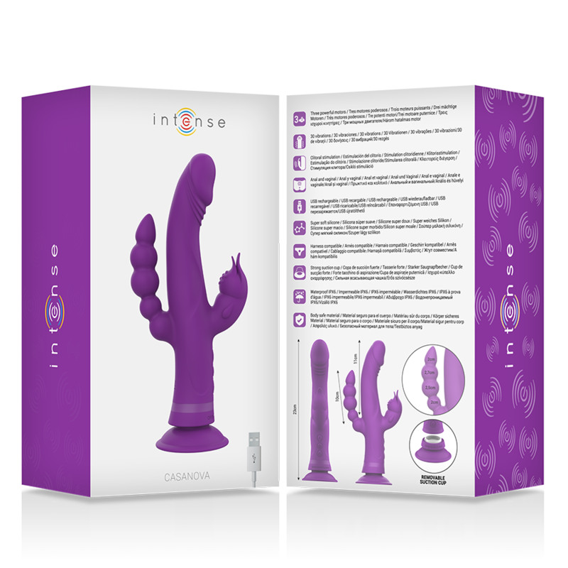 INTENSE - CASANOVA KONIJNENVIBRATOR VAN SILICONEN MET DRIE MOTOREN PAARS