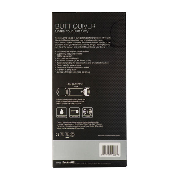 ROCKS-OFF - BUTT QUIVER P-PUNTSTIMULATOR, 7 SNELHEDEN, ZWART