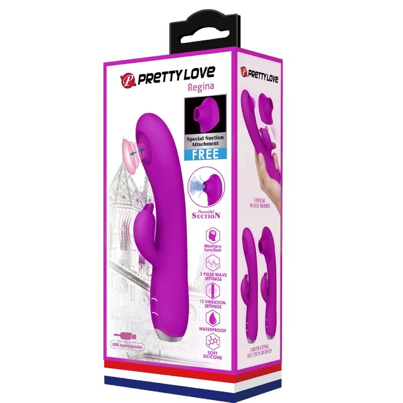 PRETTY LOVE - REGINA paarse oplaadbare vibrator met zuigfunctie en gel