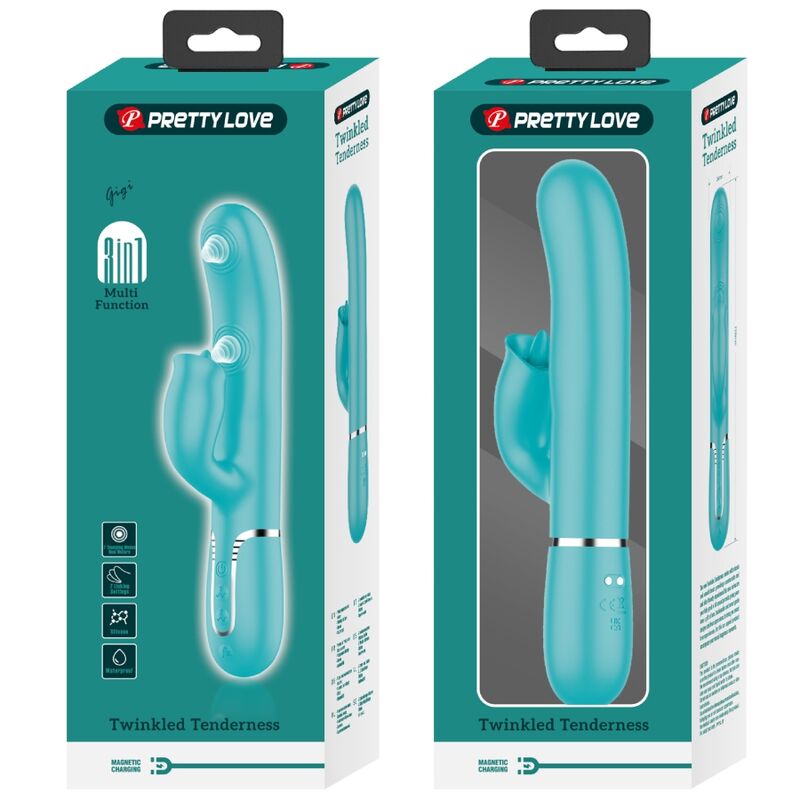 PRETTY LOVE - konijnenvibrator met likfunctie aquagroen