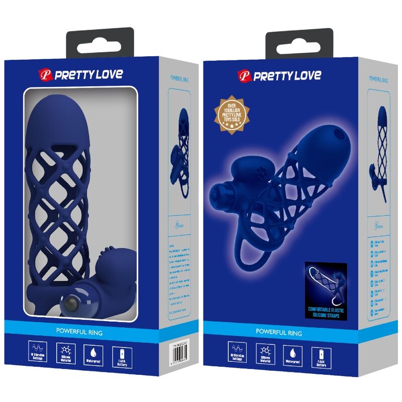 PRETTY LOVE - GIANN VIBRATORRING MET SILICONENHOES BLAUW