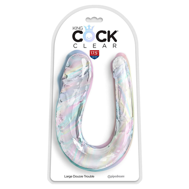 KING COCK - DOUBLE TROUBLE DUBBELE DILDO 44 CM TRANSPARANT