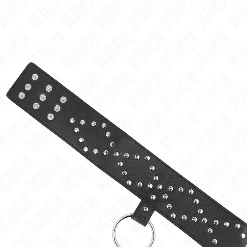 KINK - HALSBAND 65 CM MET LEIDSEL EN ZILVEREN STUDS MODEL 3 VERSTELBAAR 36-43 CM X 5 CM