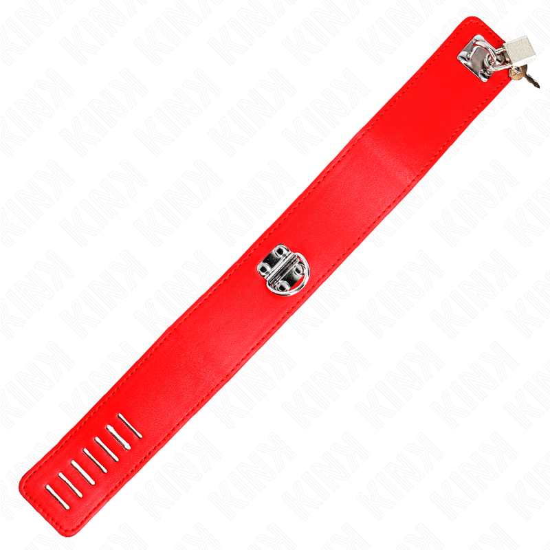 KINK - Halsband met riem 65 CM, met brede rode band, verstelbaar 33.5-41 CM X 5 CM