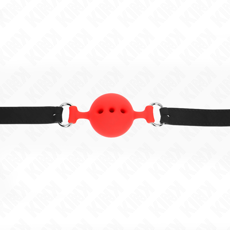 KINK - VOLLEDIG SILICONEN GAG 55 x 2 CM MET BAL VAN 4.5 CM MAAT M ROOD VERSTELBAAR 35-51 CM