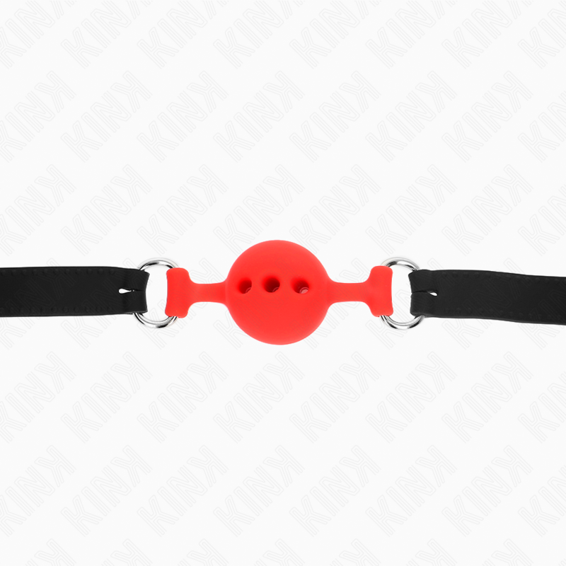 KINK - VOLLEDIG SILICONEN GAG 55 x 2 CM MET BAL VAN 4 CM MAAT S ROOD VERSTELBAAR 35-51 CM