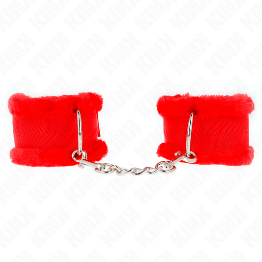 KINK - met imitatiebont gevoerde polsboeien rood verstelbaar 17-31 CM X 7 CM