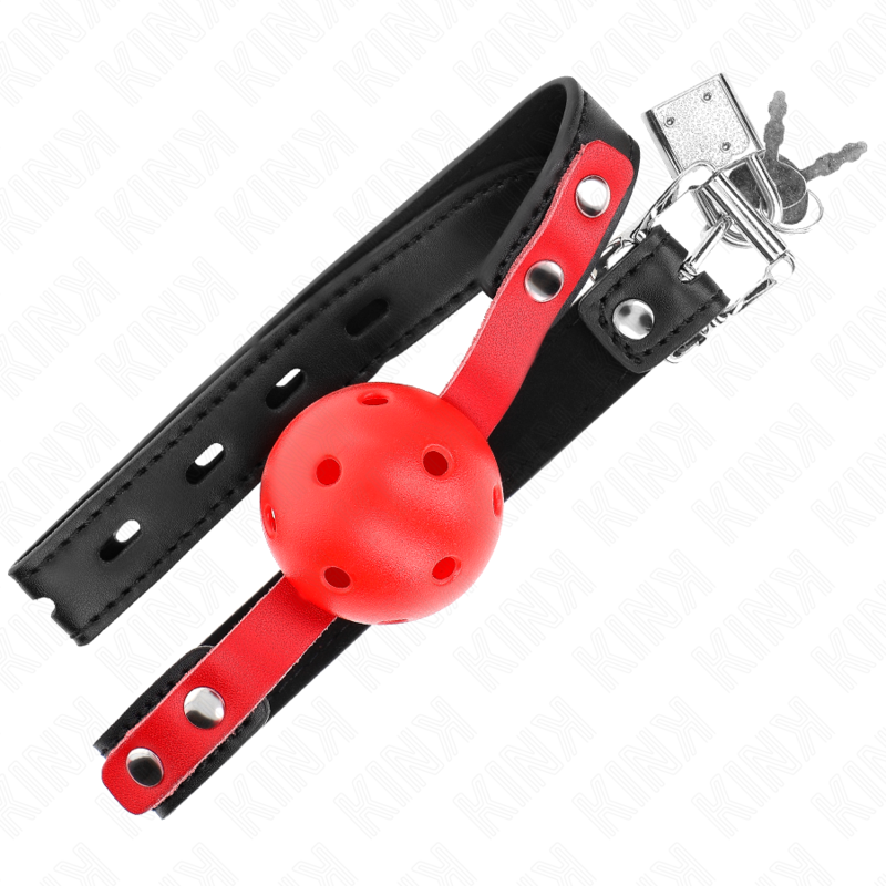 KINK - RODE HOLLE HARDE BAL 4 CM KNEVEL MET ZWARTE BAND 60 x 2 CM VERSTELBAAR 37-52 CM