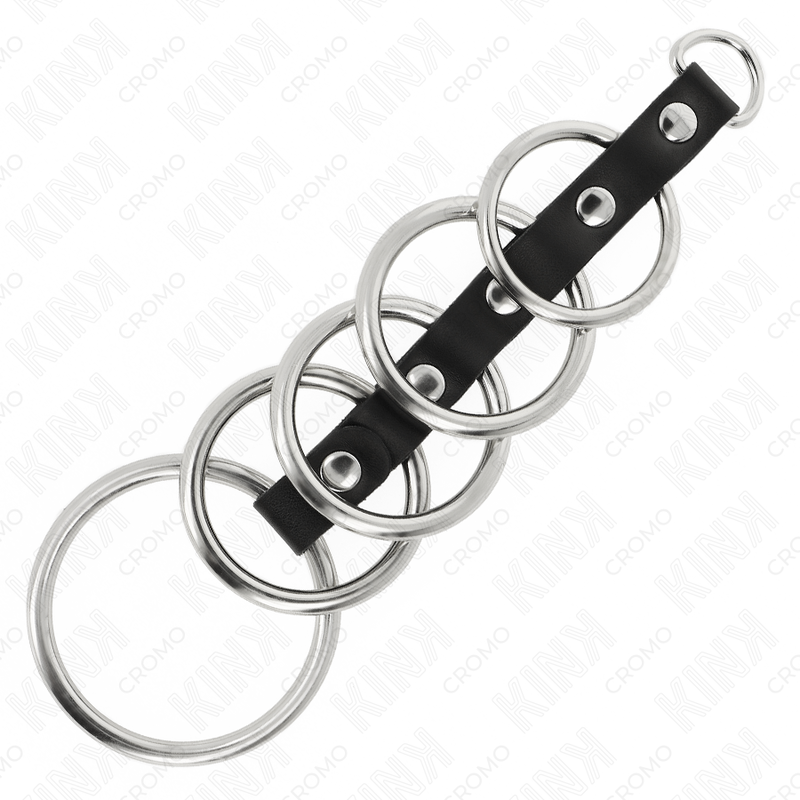 KINK - 5 METALEN PENISRINGEN VAN 3.2 CM TOT 5 CM, VERBONDEN DOOR LEREN