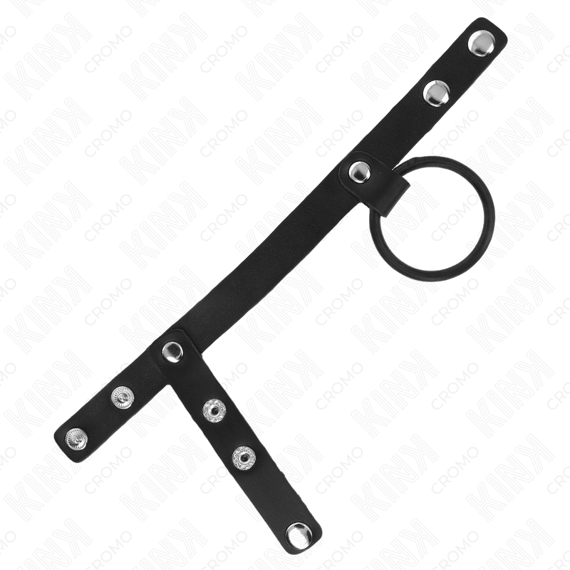 KINK - siliconen penisring 3.8 CM met balverdeler en leren band 22 X 1.5 CM