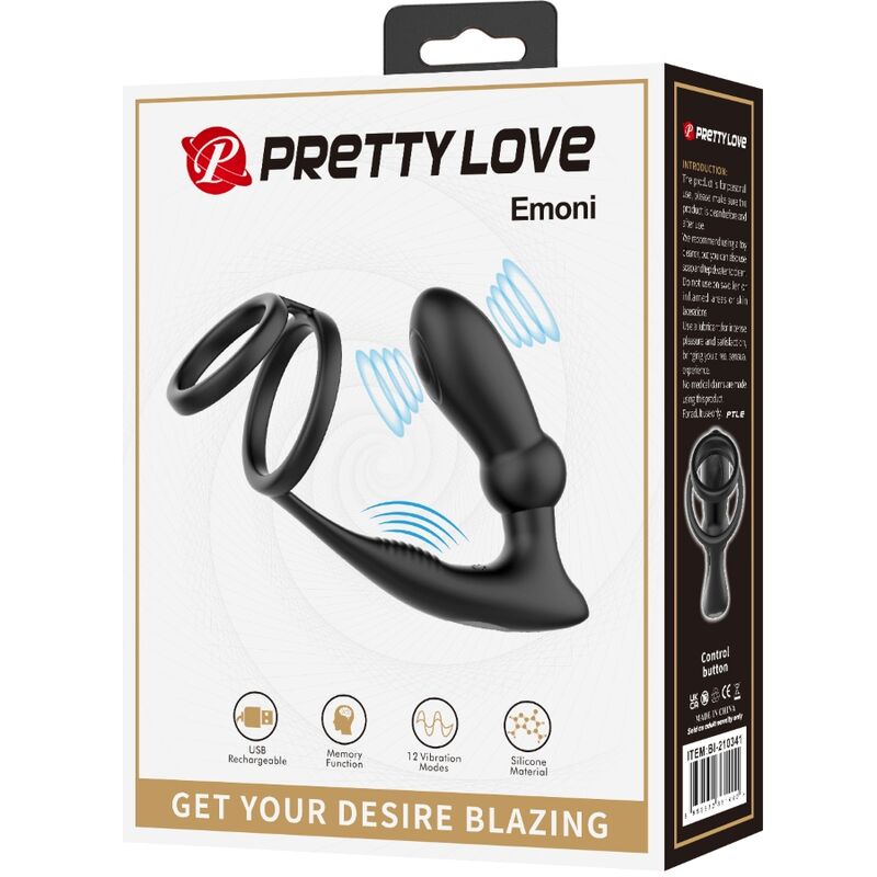 PRETTY LOVE - EMONI PENISRING + ANALE PLUG 12 TRILLINGEN ZWART