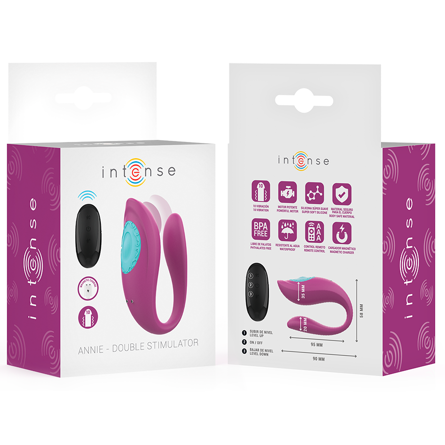 INTENSE - ANNIE U-vormige vibrator en stimulator paars met afstandsbediening