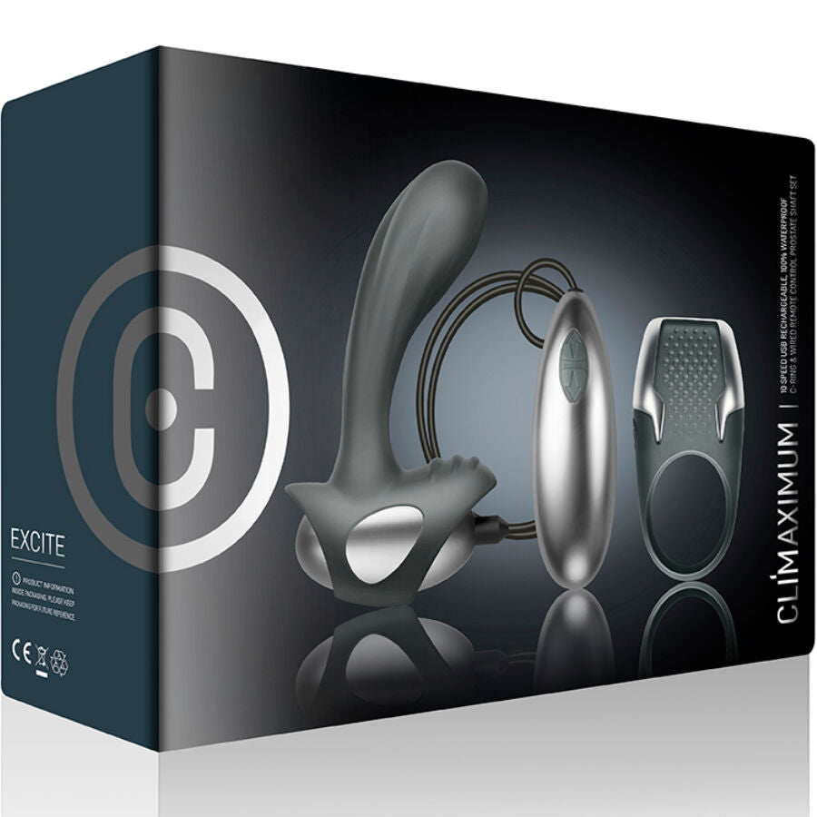 CLIMAXIMUM - EXCITE-SET PENISRING + PROSTAATMASSAGEAPPARAAT MET DRAAD