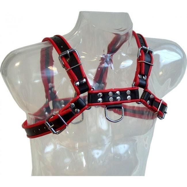 LEATHER BODY - KETTINGHARNAS III ZWART / ROOD
