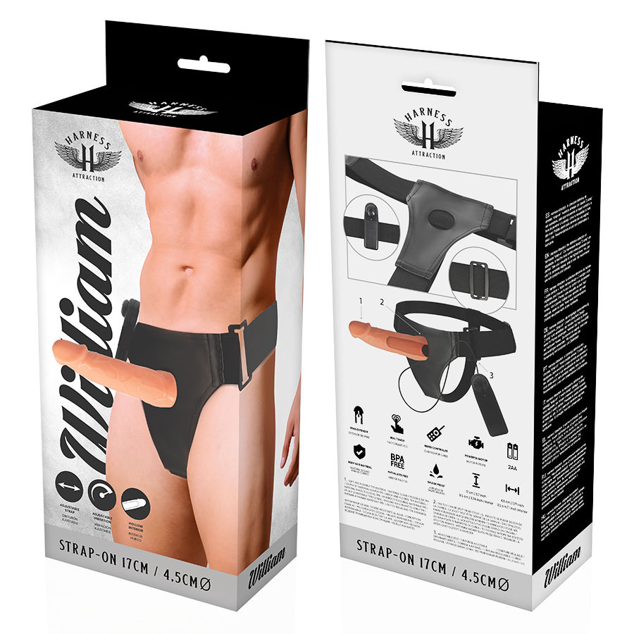 HARNESS ATTRACTION - WILLIAN HOLLOW RNES met vibrator 17 CM -O- 4.5 CM