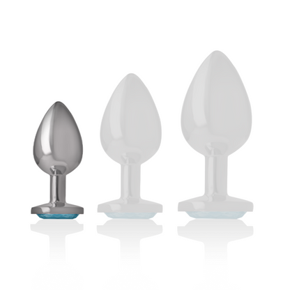 INTENSE - ANALE PLUG VAN ALUMINIUMMETAAL MET BLAUW KRISTAL MAAT S