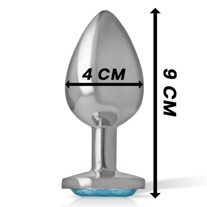 INTENSE - ANALE PLUG VAN ALUMINIUMMETAAL MET BLAUW KRISTAL MAAT L
