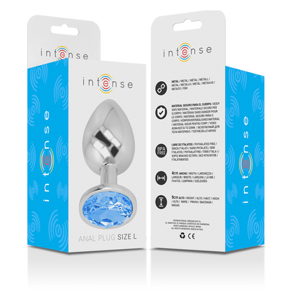 INTENSE - ANALE PLUG VAN ALUMINIUMMETAAL MET BLAUW KRISTAL MAAT L