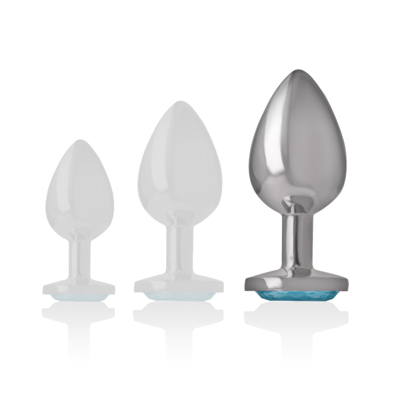 INTENSE - ANALE PLUG VAN ALUMINIUMMETAAL MET BLAUW KRISTAL MAAT L