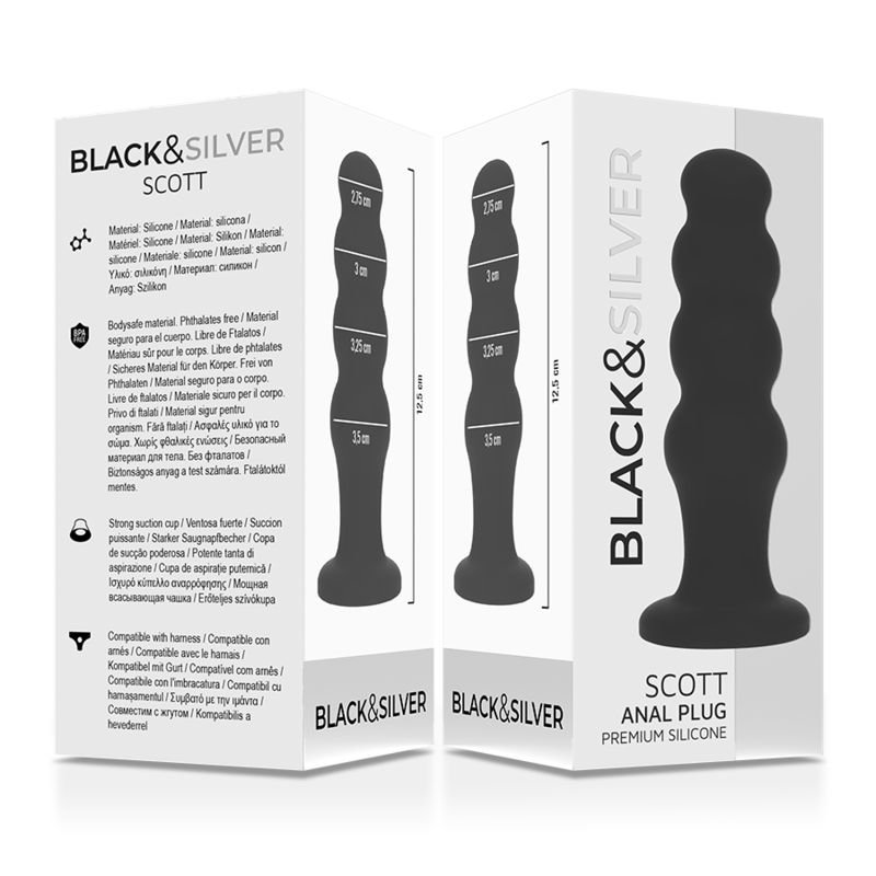 BLACK&SILVER - SCOTT PREMIUM ANALE PLUG VAN SILICONEN ZWART