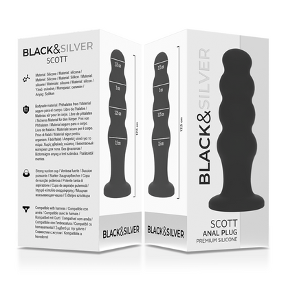 BLACK&SILVER - SCOTT PREMIUM ANALE PLUG VAN SILICONEN ZWART