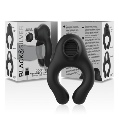 ZWART&ZILVER - SILICONEN VIBRATORRING 3 MOTOREN OPLAADBAAR ZWART