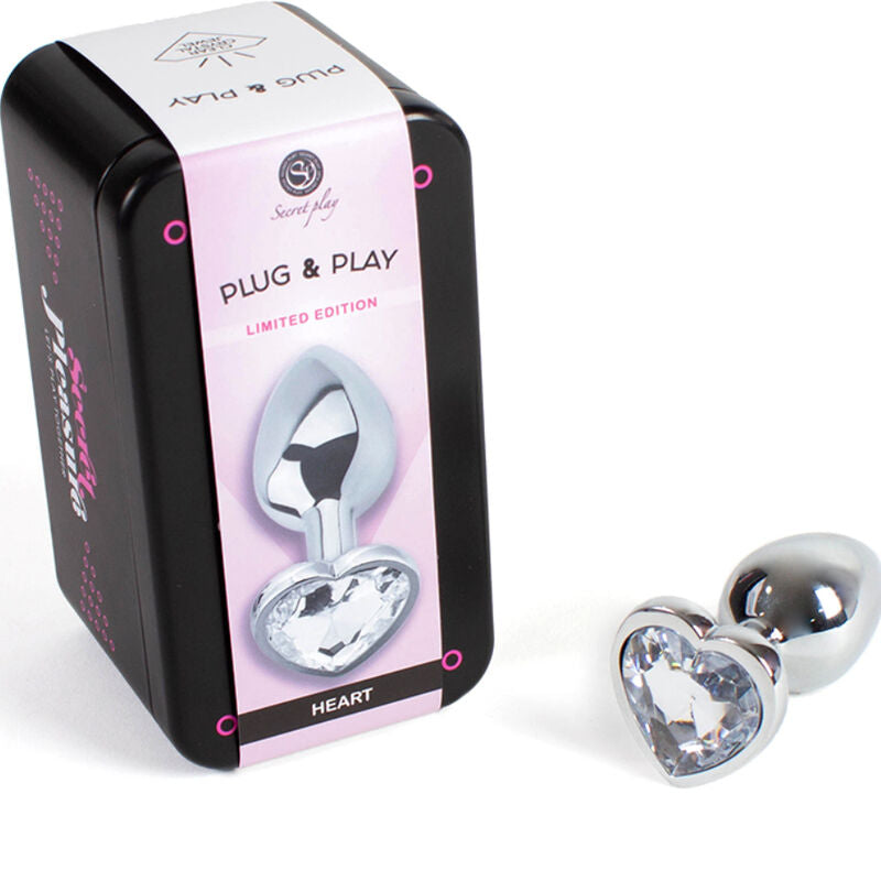 SECRETPLAY - METALEN BUTTPLUG TRANSPARANT KRISTALLEN HART KLEIN FORMAAT 7 CM