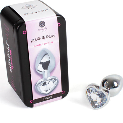 SECRETPLAY - METALEN BUTTPLUG TRANSPARANT KRISTALLEN HART KLEIN FORMAAT 7 CM