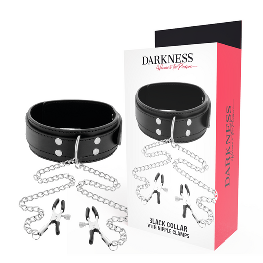 DARKNESS - Halsband met tepelklemmen zwart