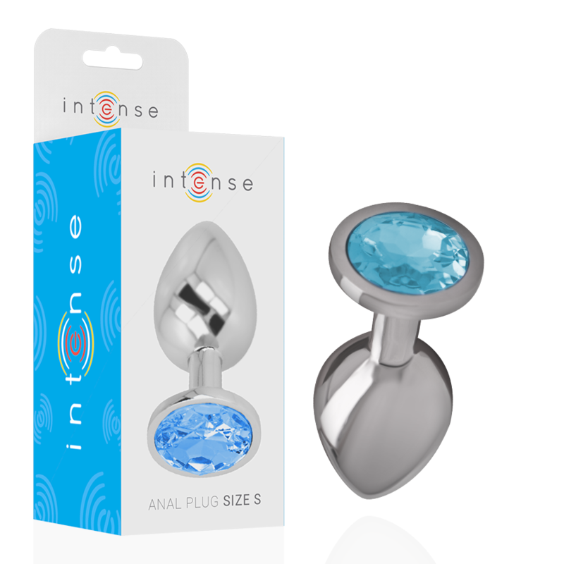 INTENSE - ANALE PLUG VAN ALUMINIUMMETAAL MET BLAUW KRISTAL MAAT S