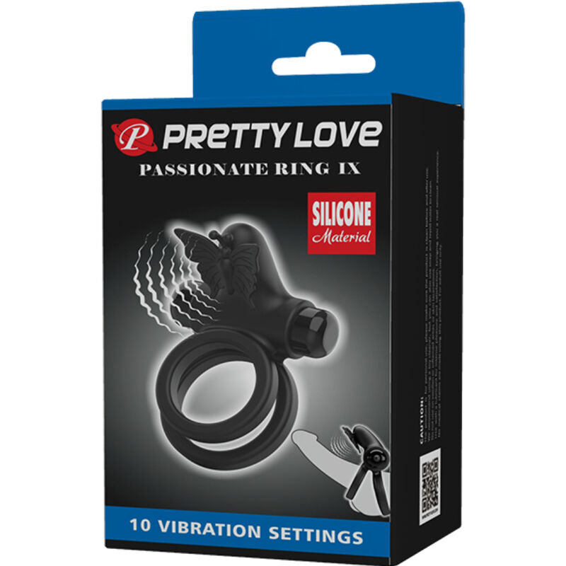PRETTY LOVE - DUBBELE VIBRERENDE RING MET ZWARTE STIMULATOR
