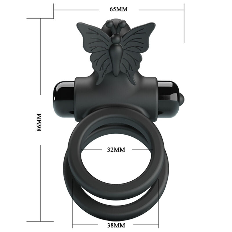 PRETTY LOVE - DUBBELE VIBRERENDE RING MET ZWARTE STIMULATOR