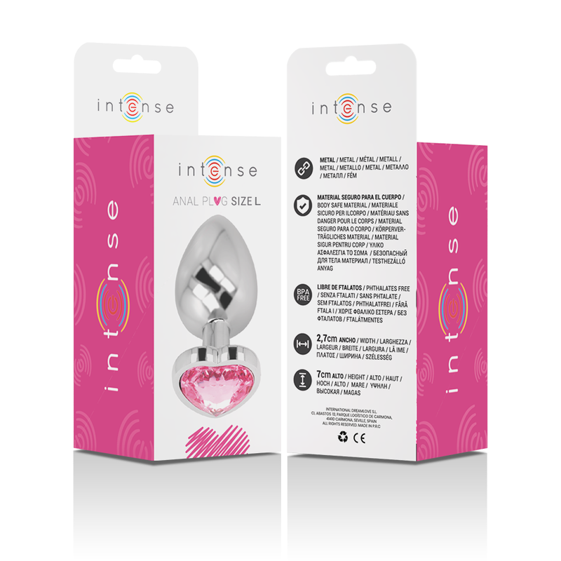 INTENSE - PINK HEART anale plug van aluminium, maat L