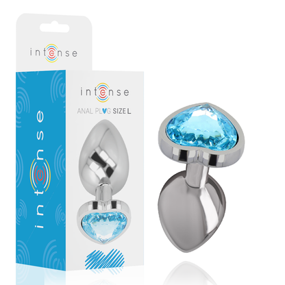 INTENSE - BLUE HEART anale plug van aluminium, maat L