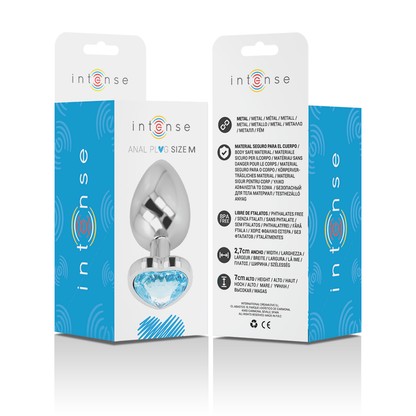 INTENSE - BLUE HEART anale plug van aluminium, maat M