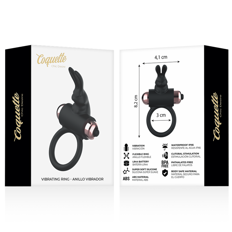 COQUETTE CHIC DESIRE - COCKRING MET VIBRATOR ZWART/GOUD