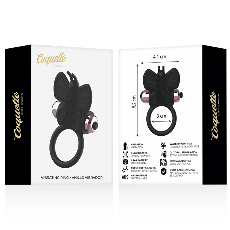 COQUETTE CHIC DESIRE - COCKRING VLINDER MET VIBRATOR ZWART/GOUD