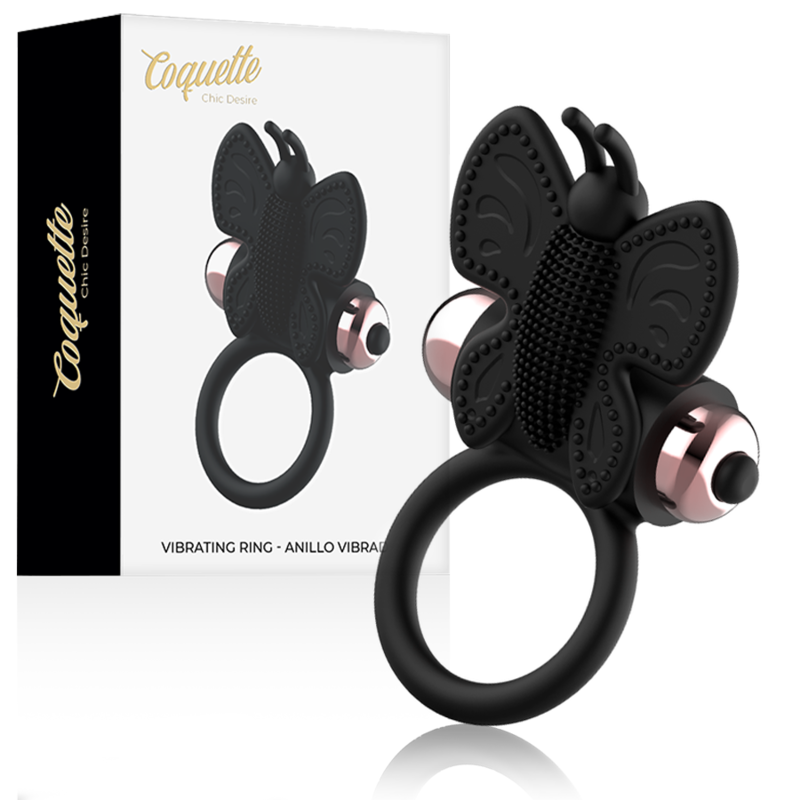 COQUETTE CHIC DESIRE - COCKRING VLINDER MET VIBRATOR ZWART/GOUD