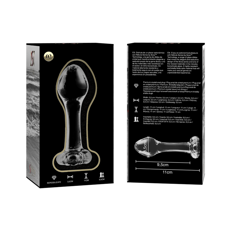 NEBULA SERIES BY IBIZA - MODEL 2 anale plug van borosilicaatglas, transparant, 11 CM -O- 3.5 CM