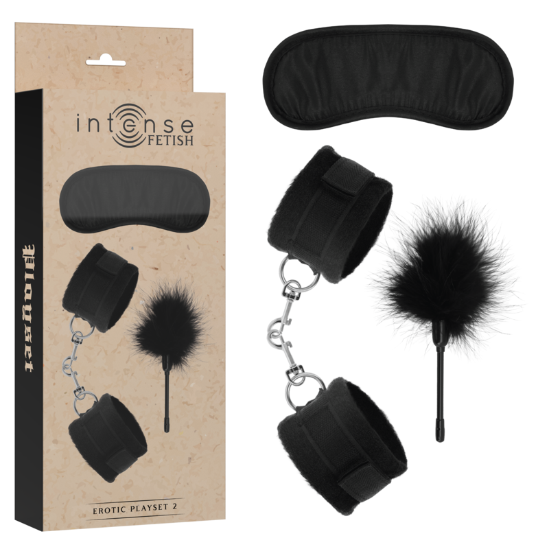INTENSE - FETISH erotische speelset 2 met handboeien, blinddoek en kietelaar