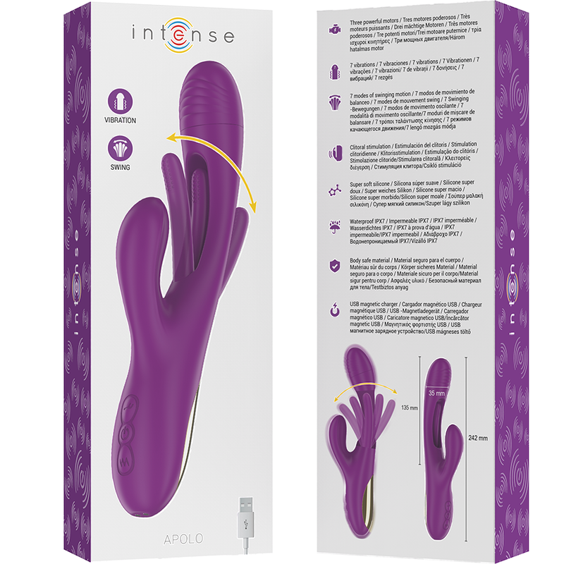 INTENSE - APOLO oplaadbare multifunctionele vibrator met 7 vibratiestanden en zwaaibeweging paars