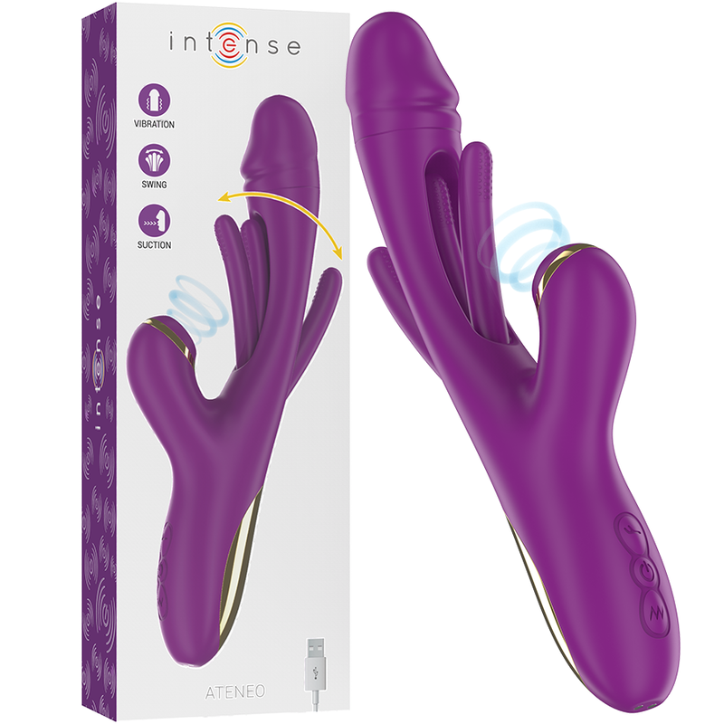 INTENSE - ATENEO oplaadbare multifunctionele vibrator met 7 vibratiestanden, oscillerende tong en paarse zuigfunctie