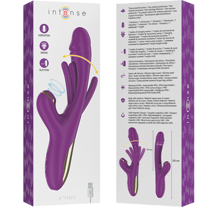 INTENSE - ATENEO oplaadbare multifunctionele vibrator met 7 vibratiestanden, oscillerende tong en paarse zuigfunctie