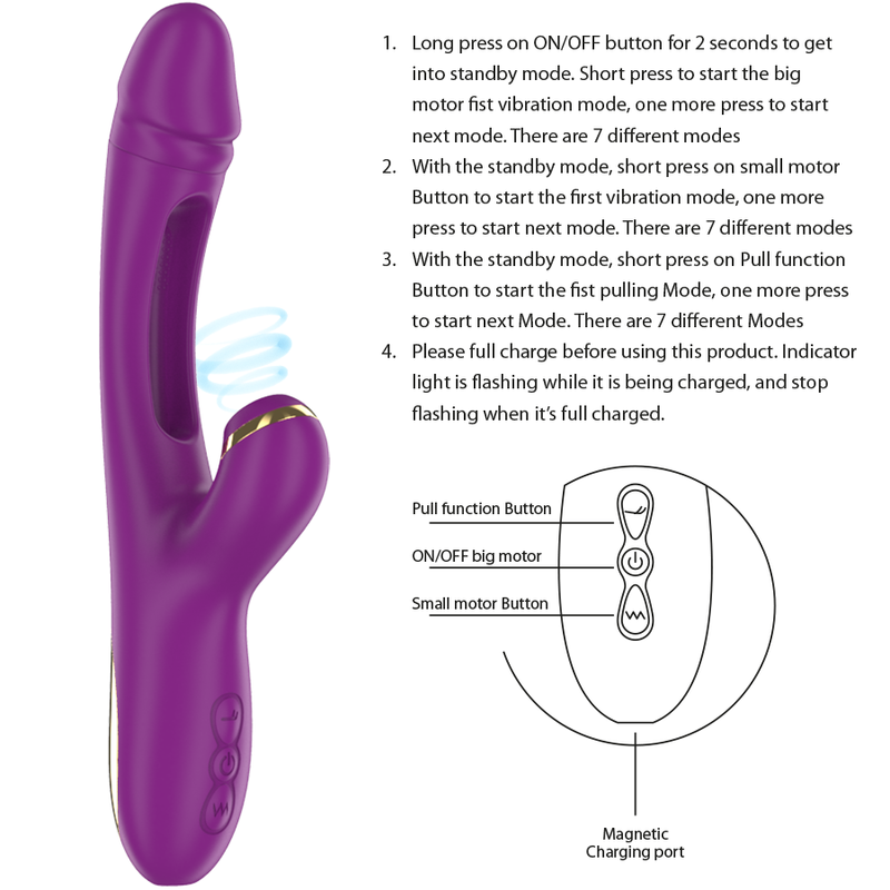 INTENSE - ATENEO oplaadbare multifunctionele vibrator met 7 vibratiestanden, oscillerende tong en paarse zuigfunctie
