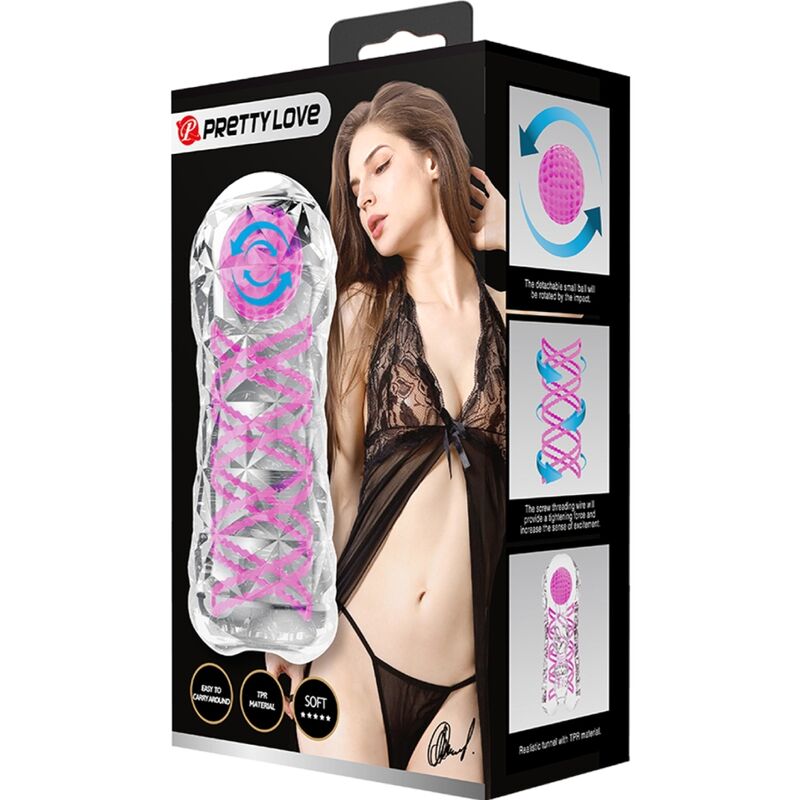 PRETTY LOVE - FANTASY-masturbator voor mannen met interne spiraal en transparante balletjes