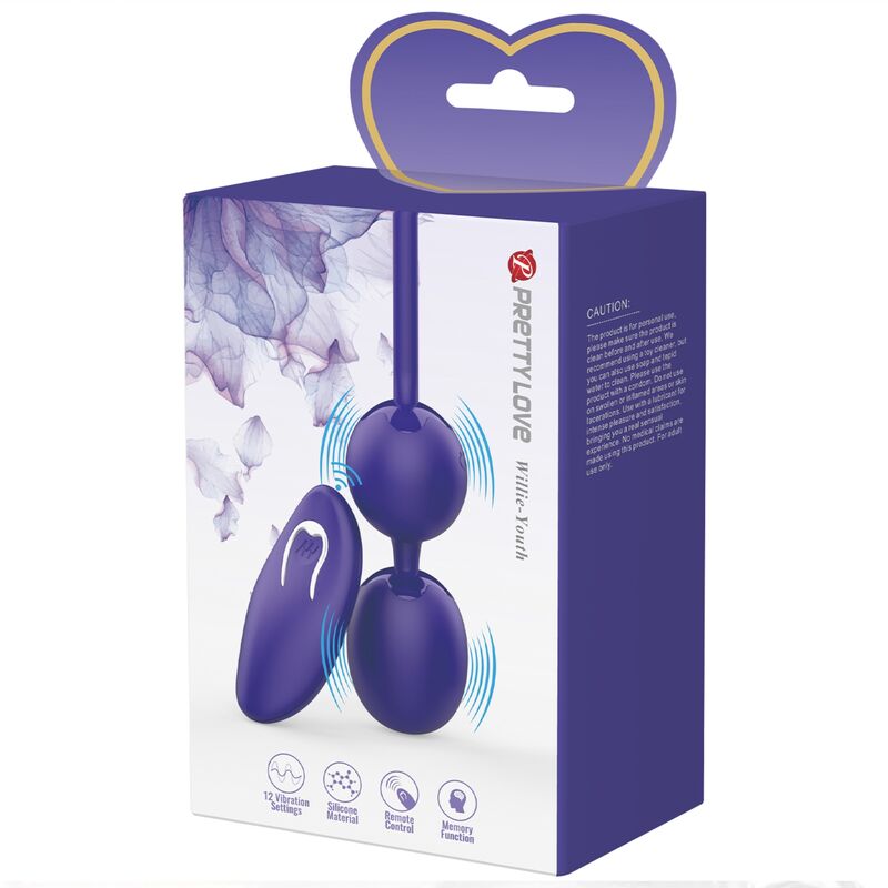 PRETTY LOVE - WILLIE YOUTH-vibrator met afstandsbediening, balletjes en violette vibratie