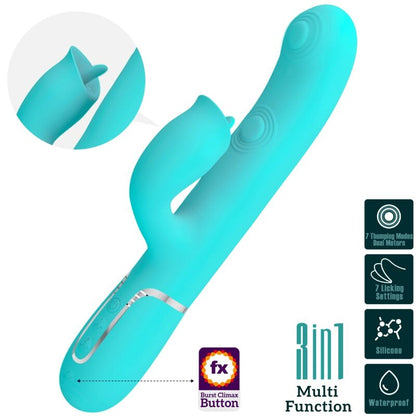 PRETTY LOVE - konijnenvibrator met likfunctie aquagroen