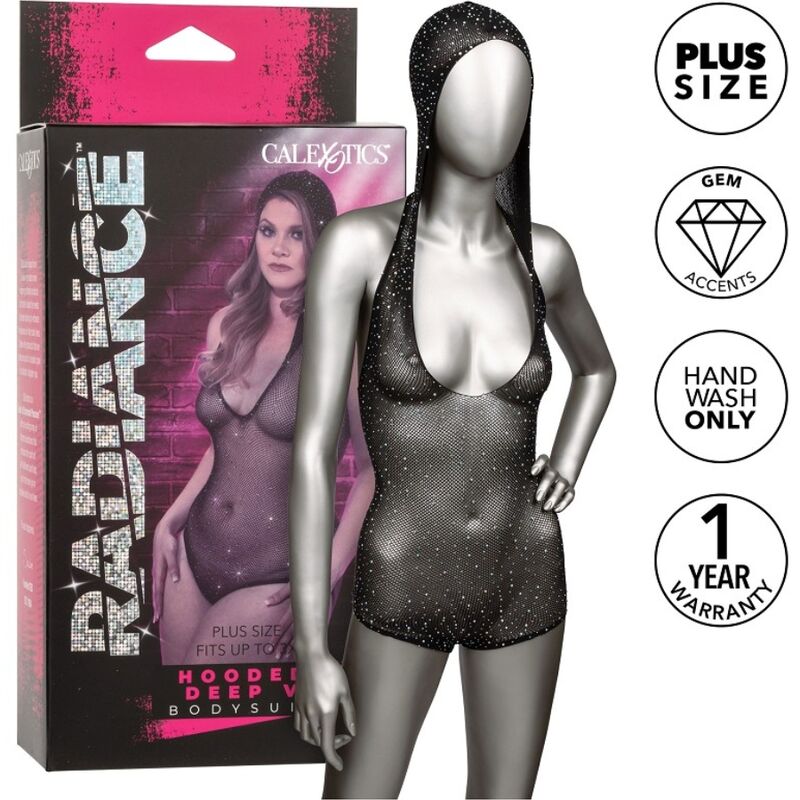 CALEXOTICS - RADIANCE bodysuit met capuchon en diepe V-hals grote maat