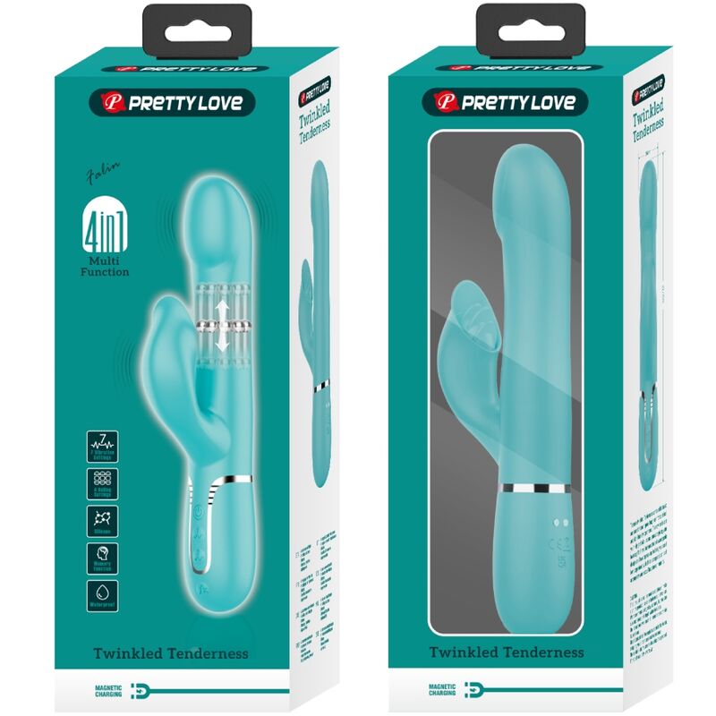 PRETTY LOVE - KONIJNENVIBRATOR MET PARELS AQUAGROEN
