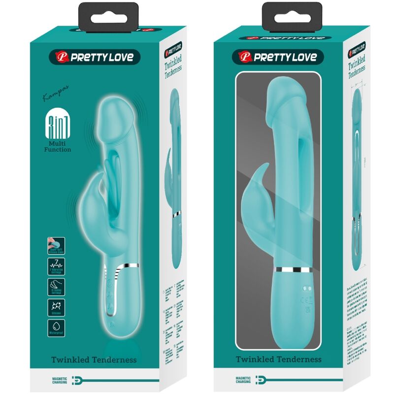 PRETTY LOVE - KAMPAS KONIJNENVIBRATOR 3-IN-1 MULTIFUNCTIONEEL MET TONG AQUAGROEN